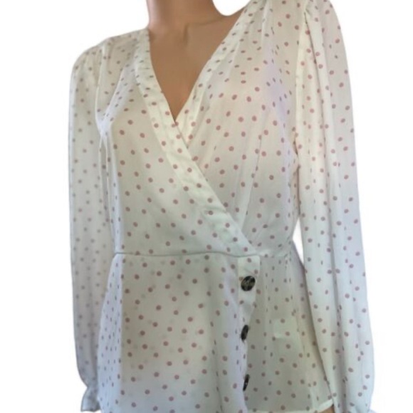 Almost Famous Blouse Size Medium Poly Top Ruffle Sleeve - Picture 2 of 7